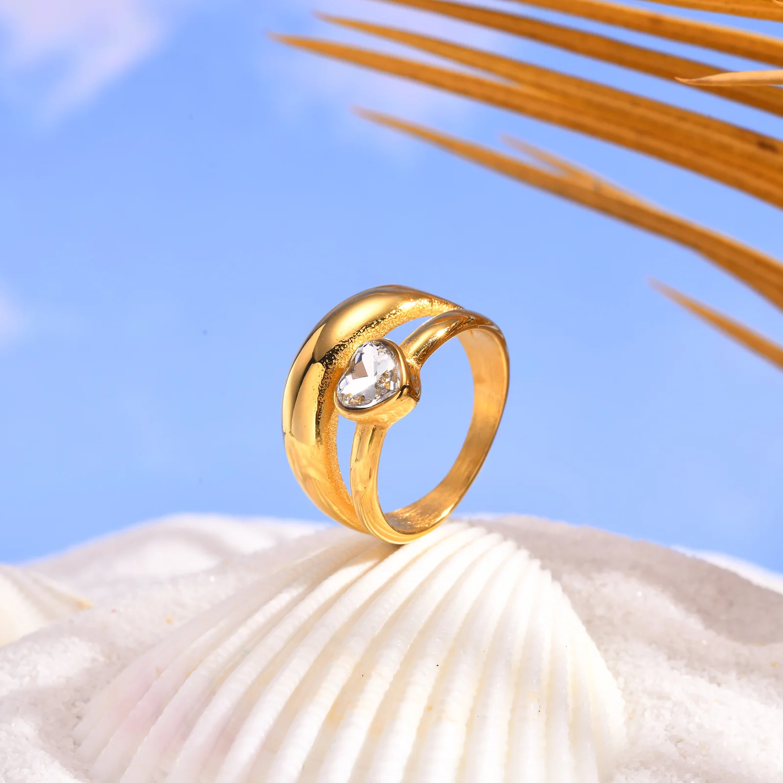 Double-layered Heart Ring, Love Shape Cubic Zirconia Promized Ring for Women, Hypo-allergenic 316L Stainless Steel Jewelry image 4
