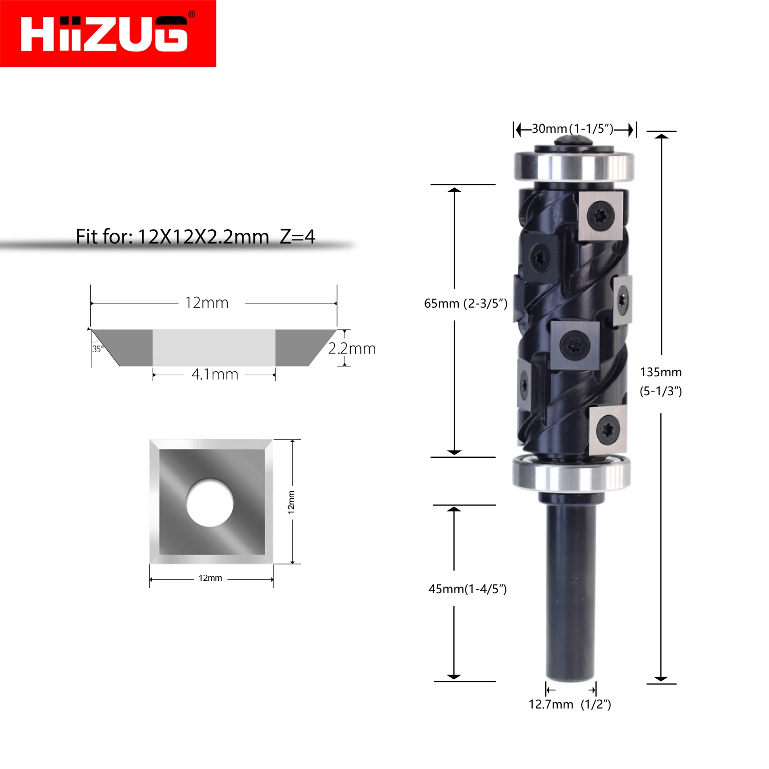 12.7mm Shank Flush Trim Pattern Template Spiral Router Bit Top and Bottom Double Bearings 65mm Cut Length 12mm Carbide Insert