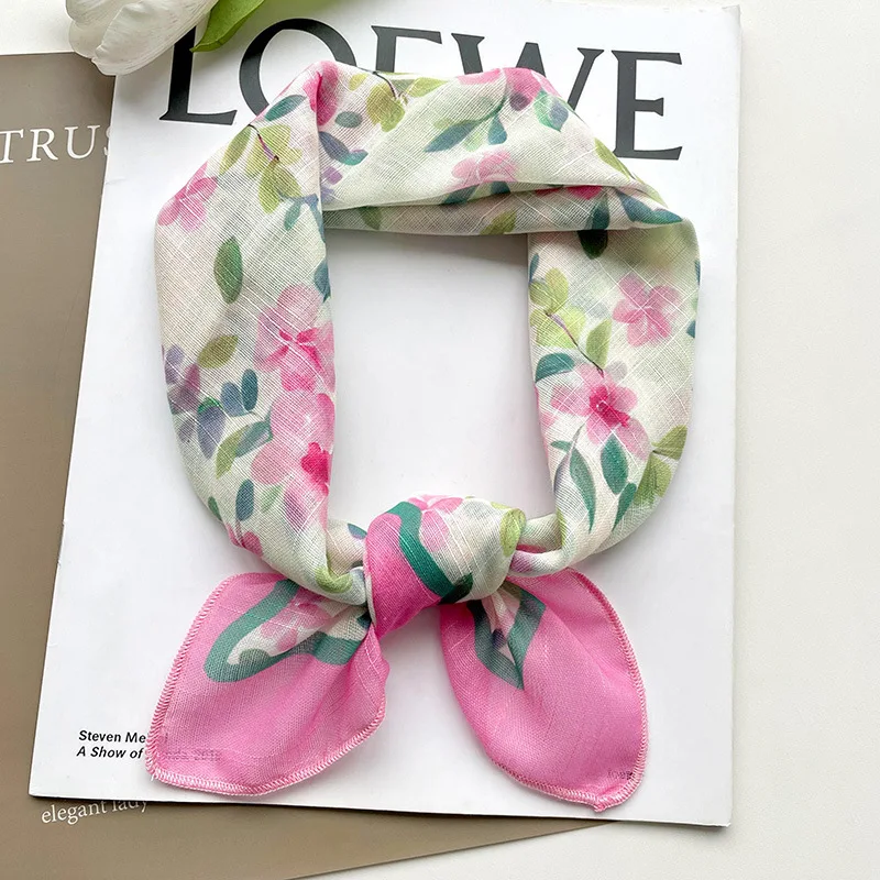 

37Colors Women Floral Bandanas Summer Cotton Square Head Scarf Korean Ins Sweet Small Hijab Headscarf Neckerchief 58*58cm