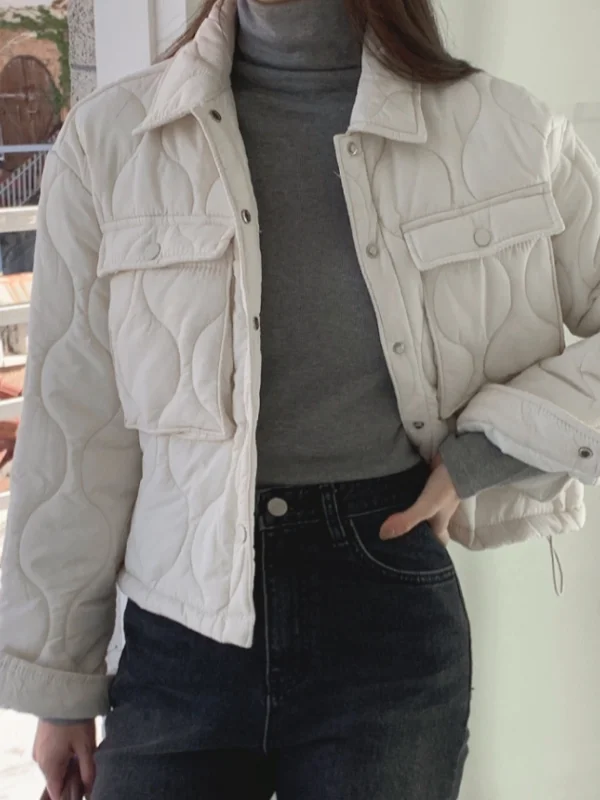 Chic Sweet Style Diamond Pattern Cotton Workwear Jacket Women's Retro Coat with Drawstring And Large Pockets Korean Style