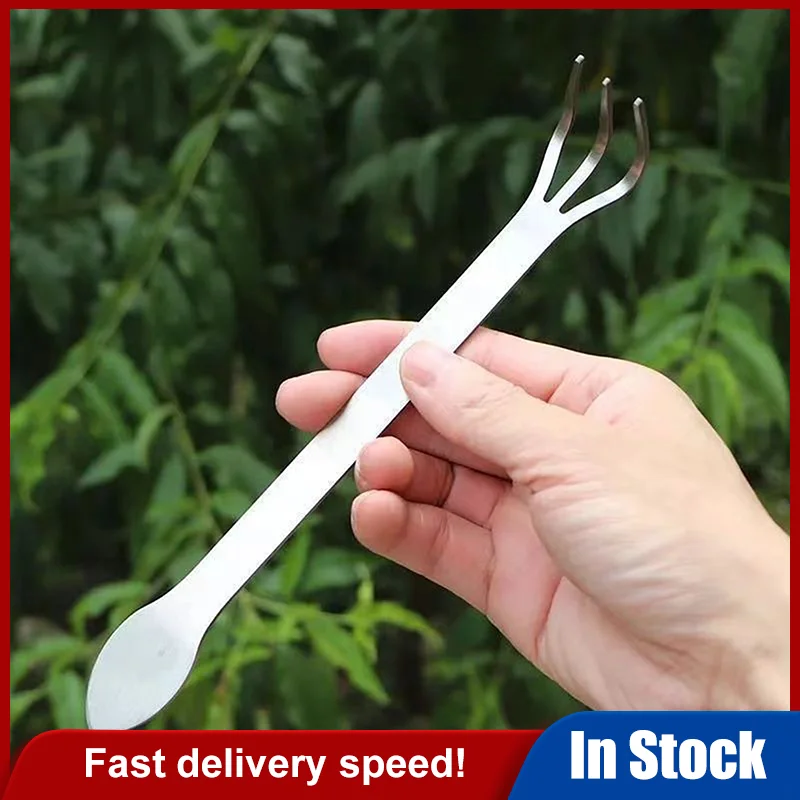 Râteau à racines en acier inoxydable, bonsaï, plantes en pot, outil desserré du sol à 3 broches, râteau portable antirouille, outil de jardinage domestique, 1 pièce