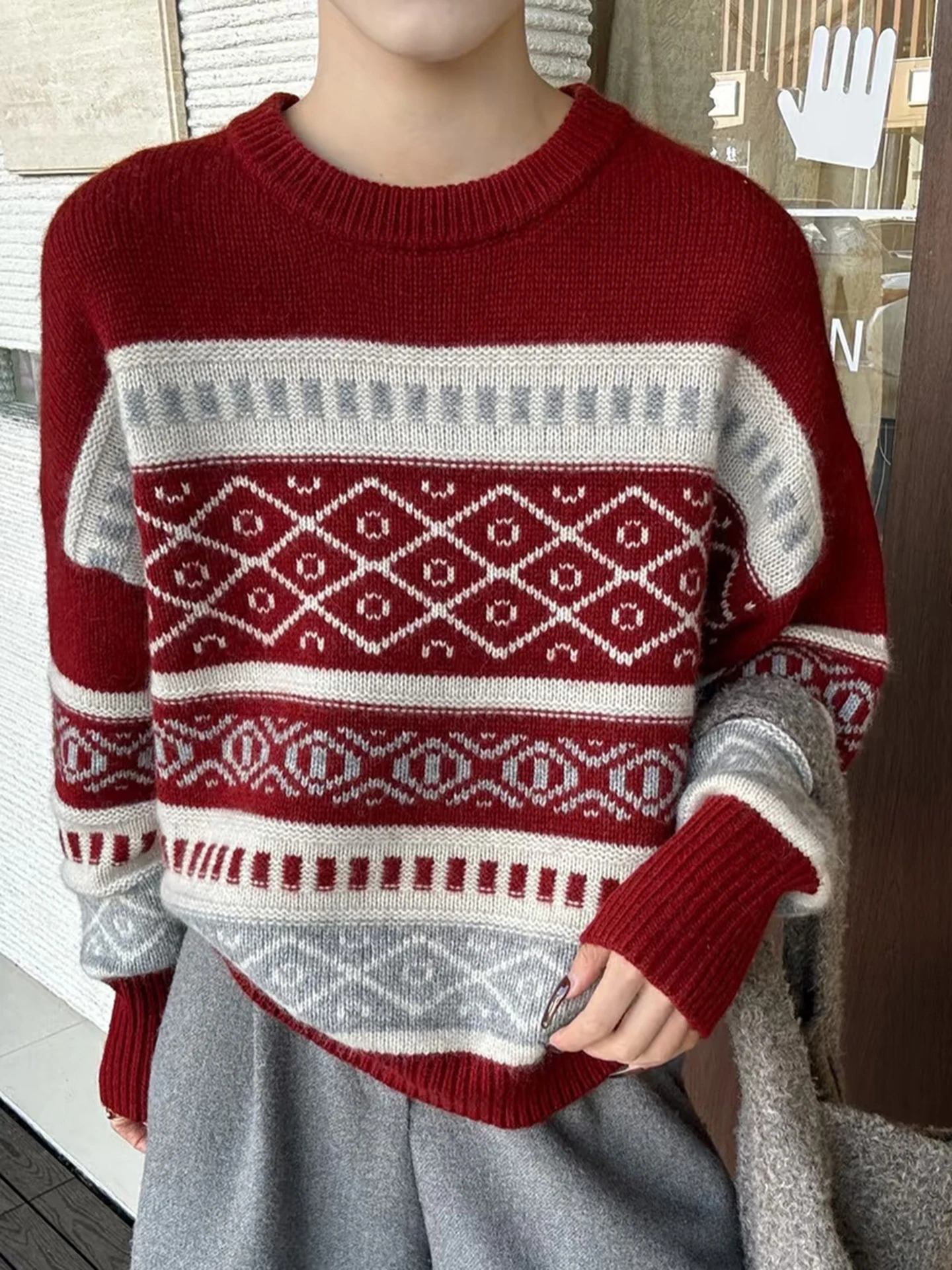 

100%Merino Wool Pullover Fashionable Women Luxury Splicing Color O-Neck Knit Autumn Winter Clothing Skin Friendly Soft Warrm Top