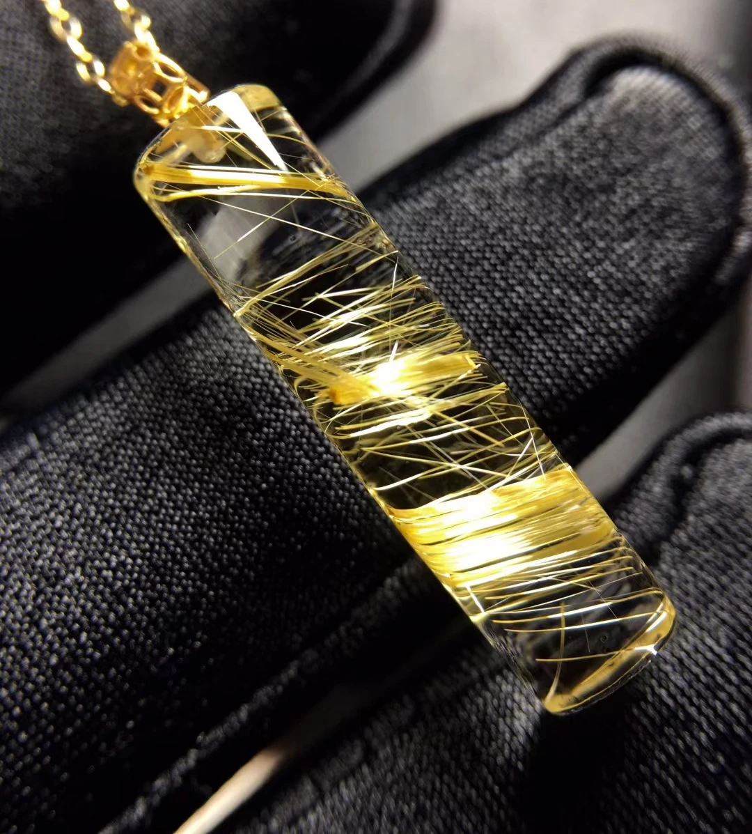 

Natural Gold Rutilated Quartz Pendant Rutilated Quartz Jewelry 26*6.9mm Barrel 18K Gold Men Women Brazil AAAAAAA