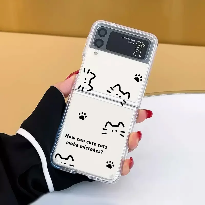 Simple Line Cat Dog Clear Case for Samsung Galaxy Z Flip 5 ZFlip 6 ZFlip 7 Transaprent Cover for Samsung ZFlip 4 Z Flip 3 Fundas