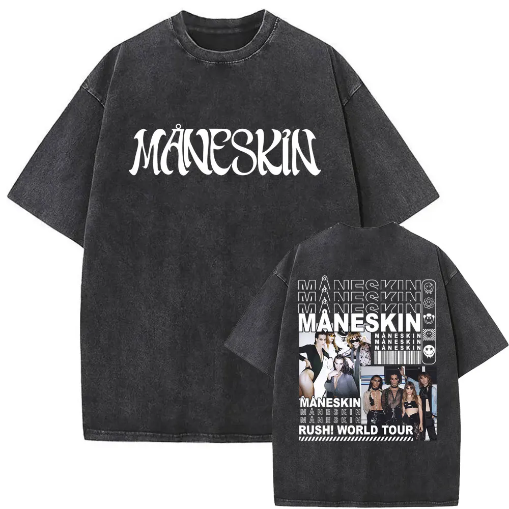 

Washed Vintage Rock Band Maneskin Graphic Tshirt Male 100% Cotton T-shirt Men Women Wash Retro Fashion Casual Oversized T Shirt