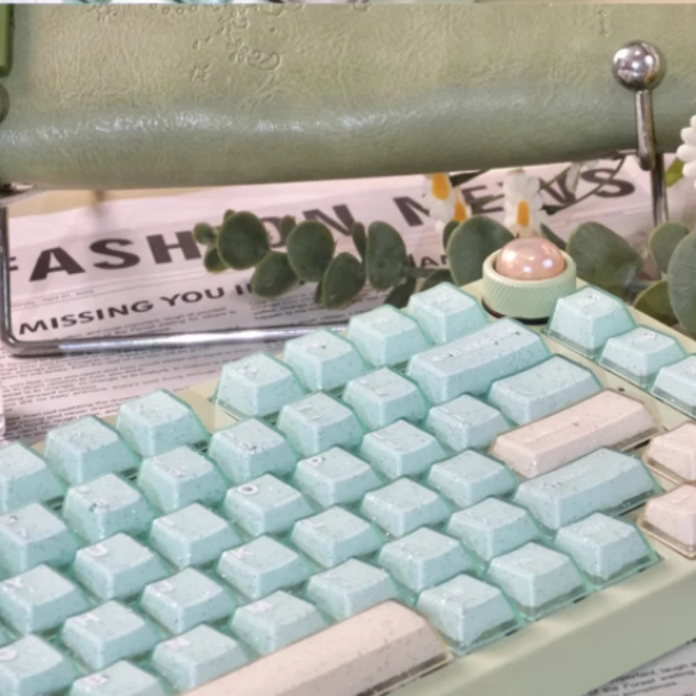 Peach Pink Glitter Keycap Set 160key PBT+PC Custom Cute Translucent Keyboard Cap Cherry Profile KeyCap for Mechanical Keyboard