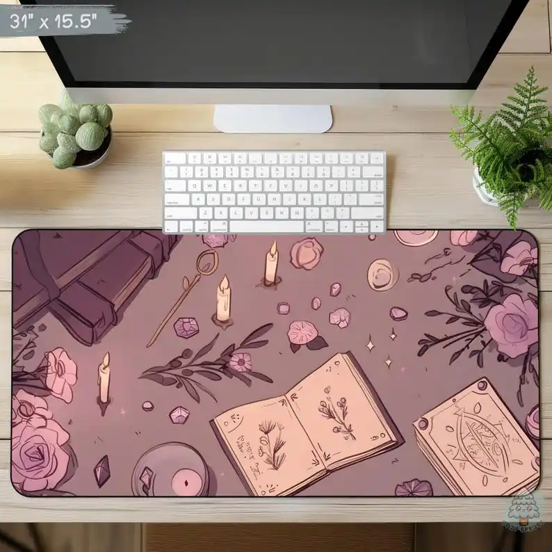 Witchy Spellbook and Crystal Desk Mat Dark Academia Mouse Pad Gothic Carpet Playmat Mousepad Gamer Decor Desk Pad Keyboard Mat