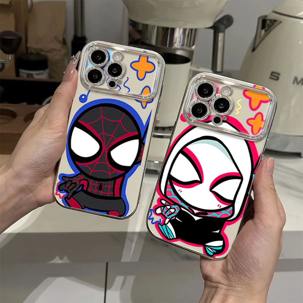 Cartoon Cute Spider Couple Electric Ferry Large Window Phone Case For iPhone 12 11 13 14 15 16 Pro Max Plus Shell