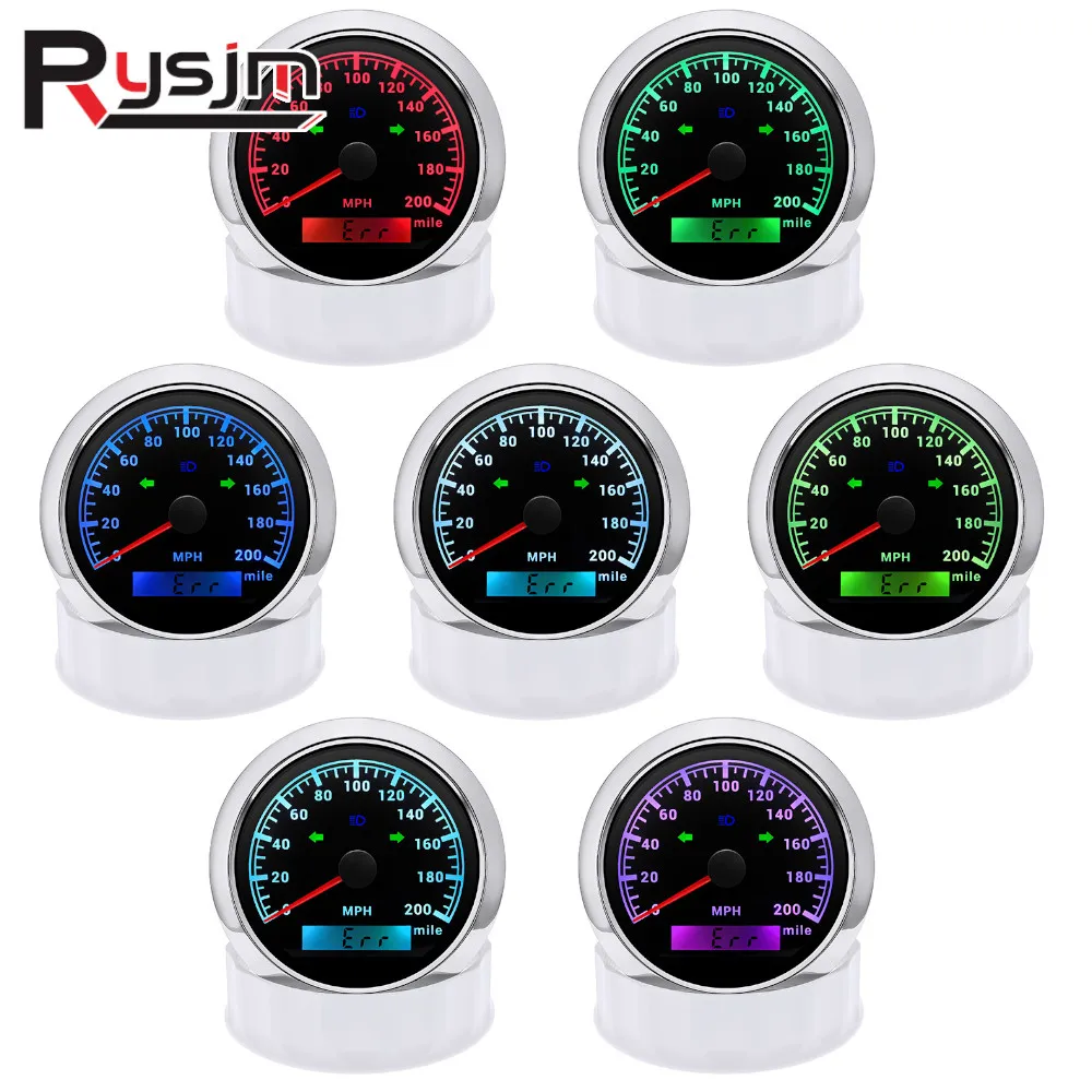 

85MM Car Boat GPS Speedometer 0-200MPH Gauge Waterproof Speed Meter With 7 Colors Backlight for Marine Auto Motorcycle 12V/24V