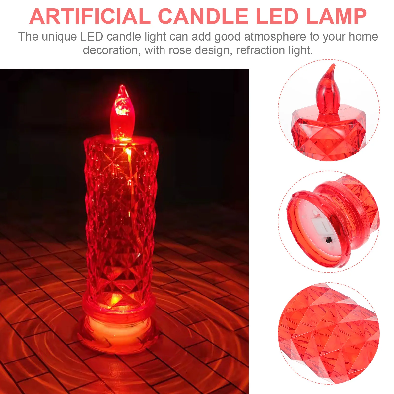 

Realistic LED Light Electric Flameless with Rose Pattern Refraction Effect Decoration Lamp for Home Party Use