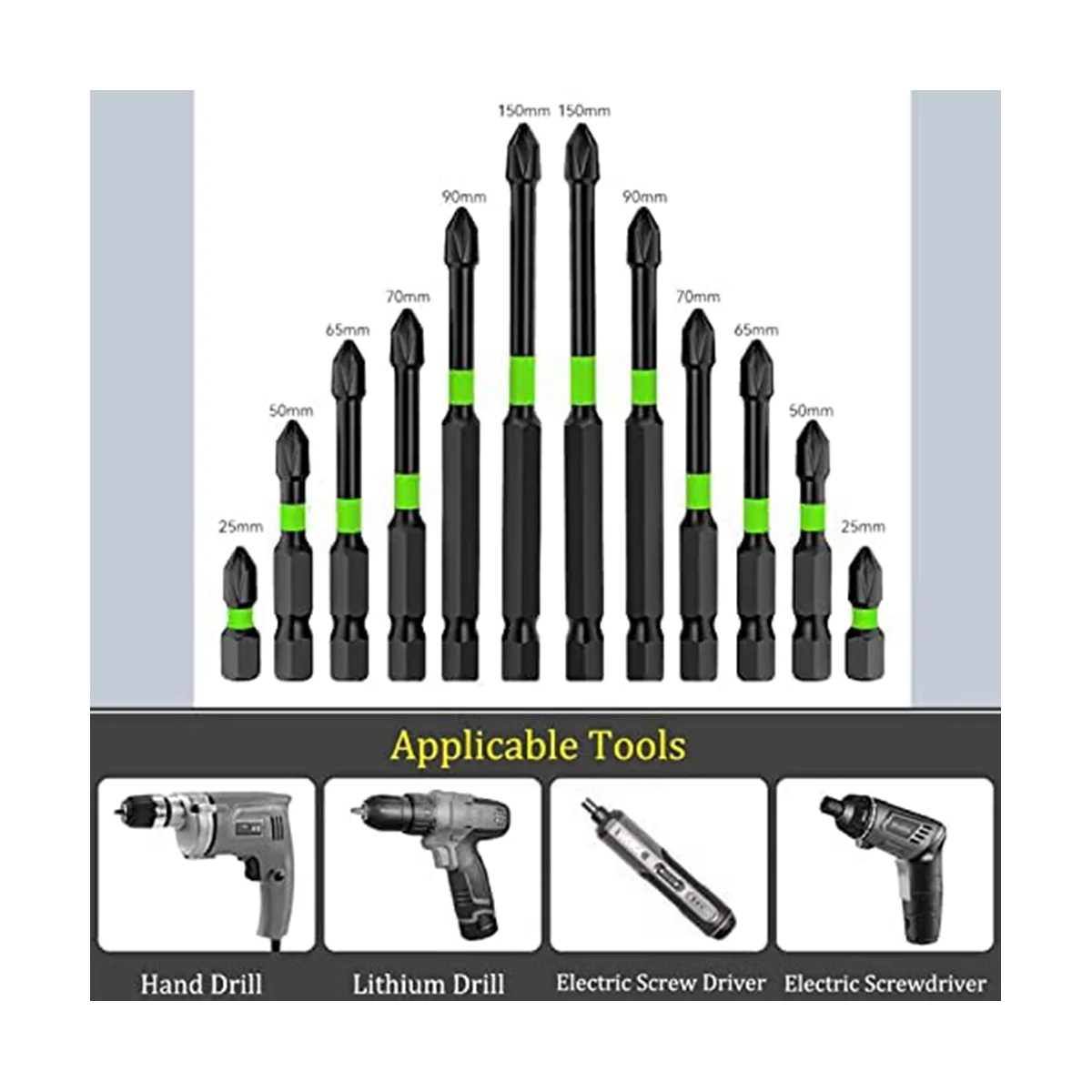 Chave de fenda Bit Set para furadeira de impacto, S2 Driver Drilling Work Set, Bits cabeça forte, novo, 2022, 12pcs