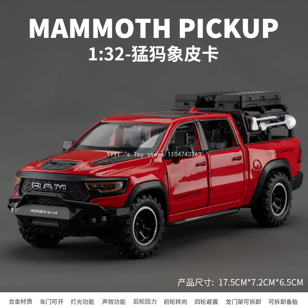 1:32 Mammoth Picku coche en miniatura de aleación sonido y luz tirar hacia atrás juguete para niños coleccionables regalo de cumpleaños 30