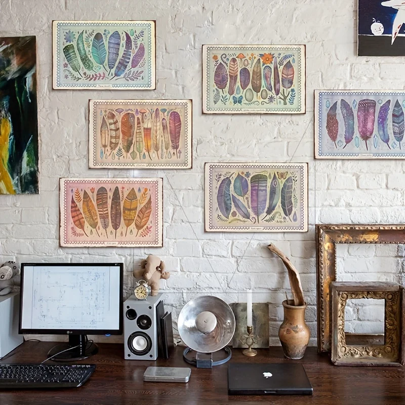 6 قطعة معدن القصدير تسجيل ريشة مضحك الرجعية جدار الفن للمطبخ الحمام ديكور المنزل الهدايا تسجيل 20.32x30.48 سنتيمتر