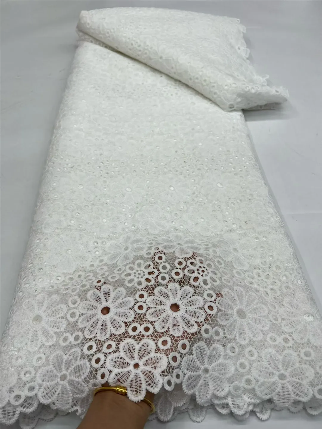 

Wholesale 2026 Latest High Quality African Guipure Cord Lace Fabric Nigerian Water Soluble Milk Silk Lace Fabric For Party 750