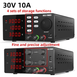 Fuente de alimentación CC programable, accesorio ajustable de laboratorio, 30V, 10A, 60V, 5A, 120V 3A 200V 1A 300V 1A 30V 5A regulador de banco, 4 juegos de funciones de almacenamiento, RS232 regulador de voltaje fuent