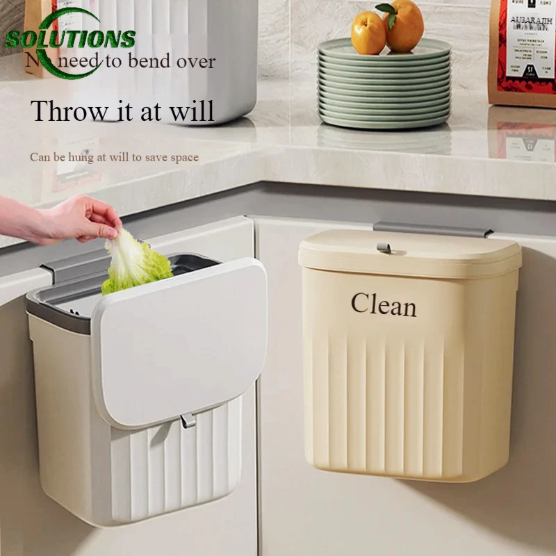 Trash Can Kitchen Wall Mounted Hanging Trash Can With Lid Garbage Can for Cabinet Under Sink Waste Garbage Compost Bin 8.5/12L