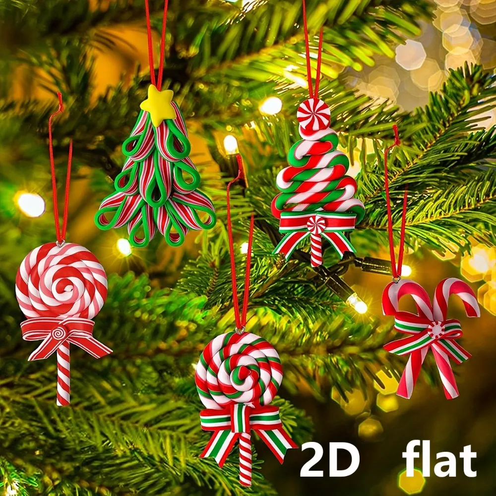 2D Flat Christmas Wooden Crutch Candy Cane Ornaments, Colorful Mini Candy Cane Hanging Decor for Christmas Trees and Parties