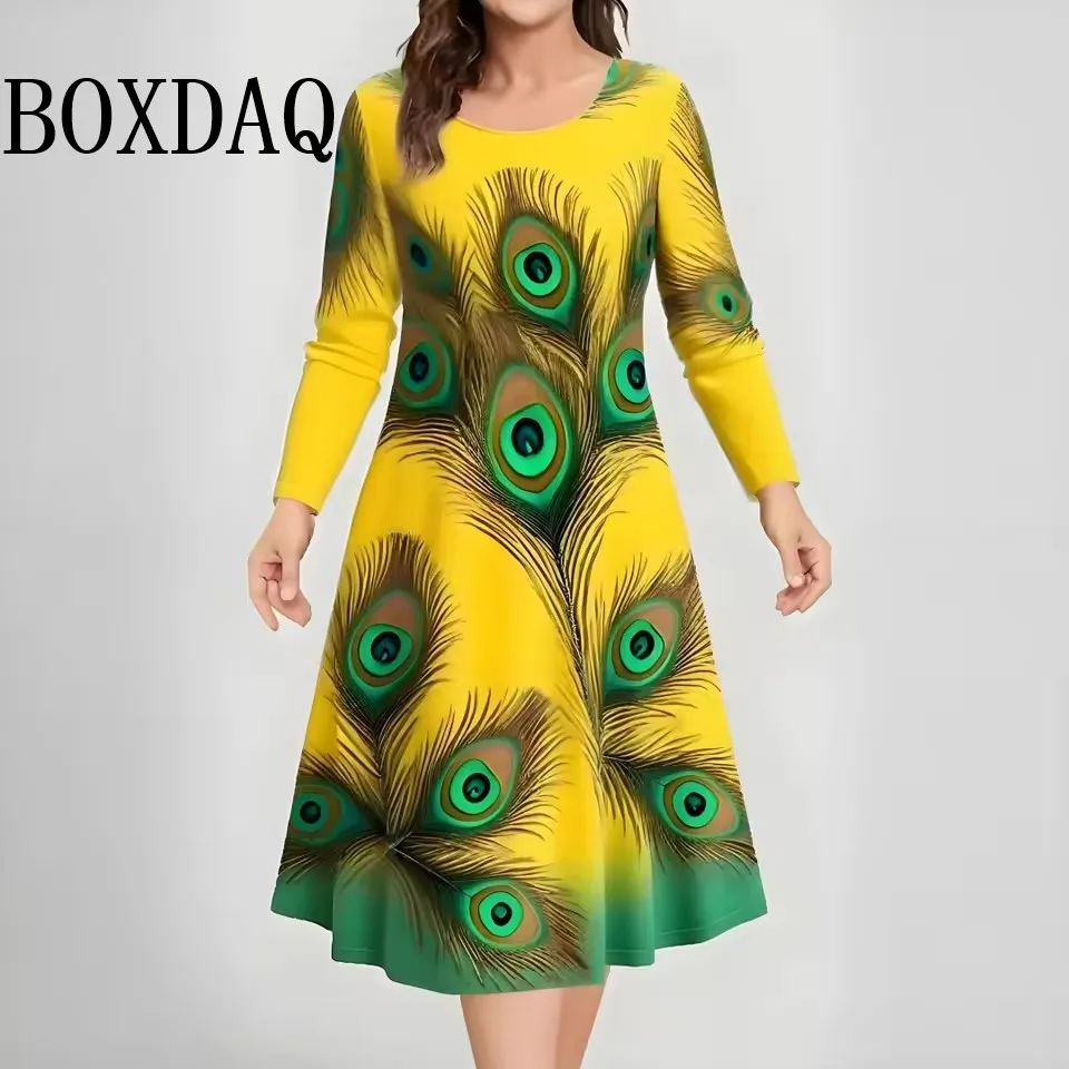 Elegant Plus Size Feather Print Dress - usage example