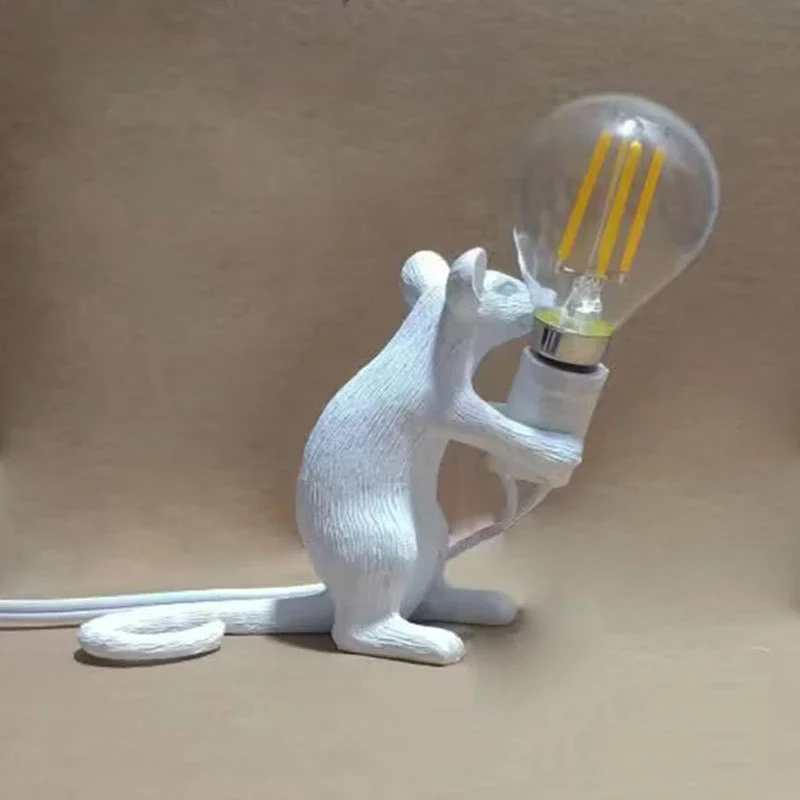 Nordic Cartoon Mouse Resin Night Lamp, Resin Animal Rat, Home Decor, Bedside Lighting Fixtures, E12