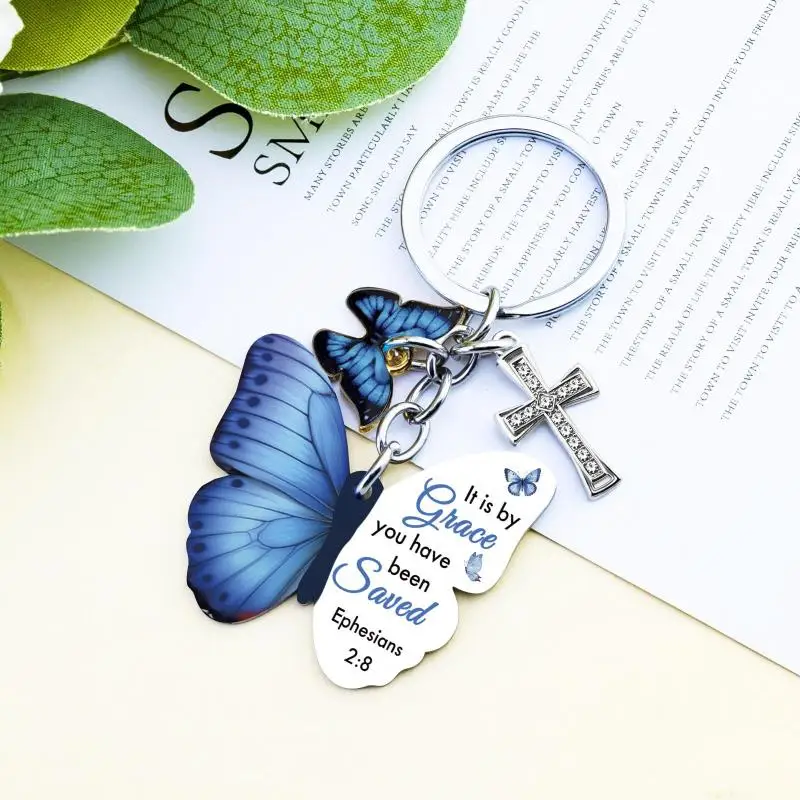 Schmetterlings-Schlüsselanhänger mit dem Vers „Alle Dinge sind möglich“ – Inspirierendes religiöses Geschenk für Frauen, Autoschlüssel, Taschen- und Geldbörsen-Accessoire – Detail 8