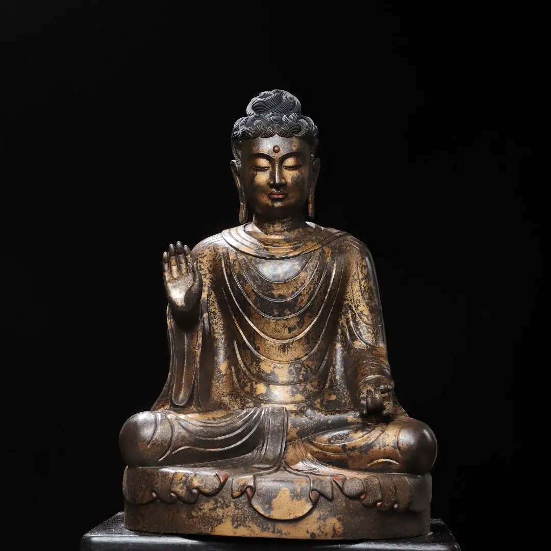 Large Brass Amitabha Buddha Statue Antique Gold Gilded – Home Temple Altar Feng Shui Decor