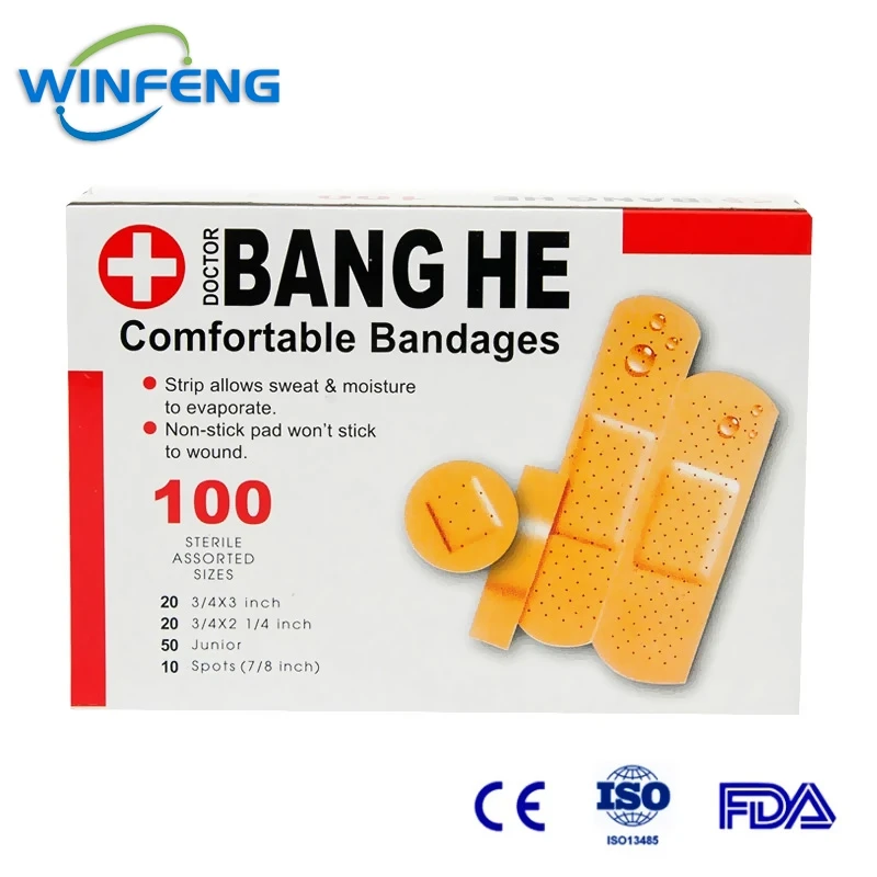 100Pcs Breathable Waterproof Adhesive Plaster Wound Hemostasis Sticker Band First Aid Elastic Bandage 4 Size for Home Travel