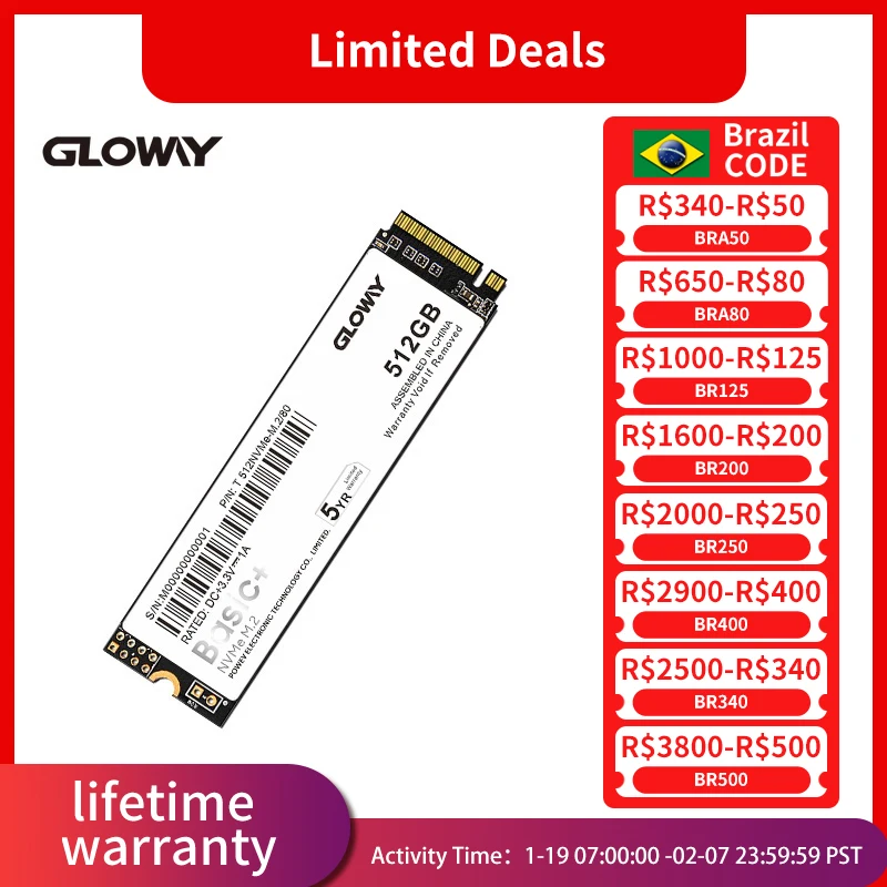 Gloway M.2 SSD PCIe NVMe 512GB 1TB M2 2280 Unidade de estado sólido interna NMVE SSd para notebook desktop