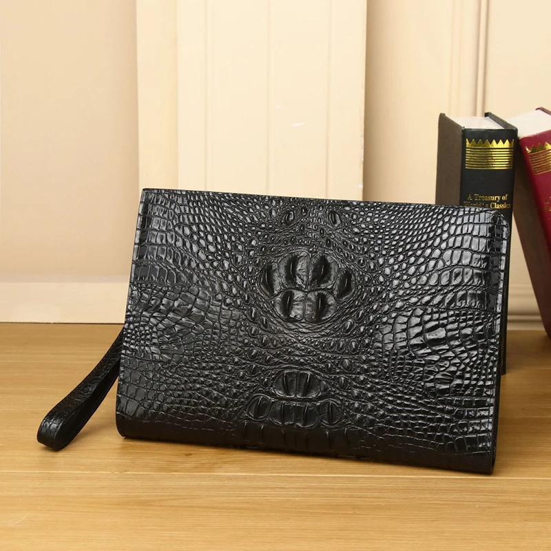 2023 Winter New Men's Crocodile Clutch Bag Briefcase High-quality Real Cowhide Envelope Clutch Bag Large Capacity Men's Bag