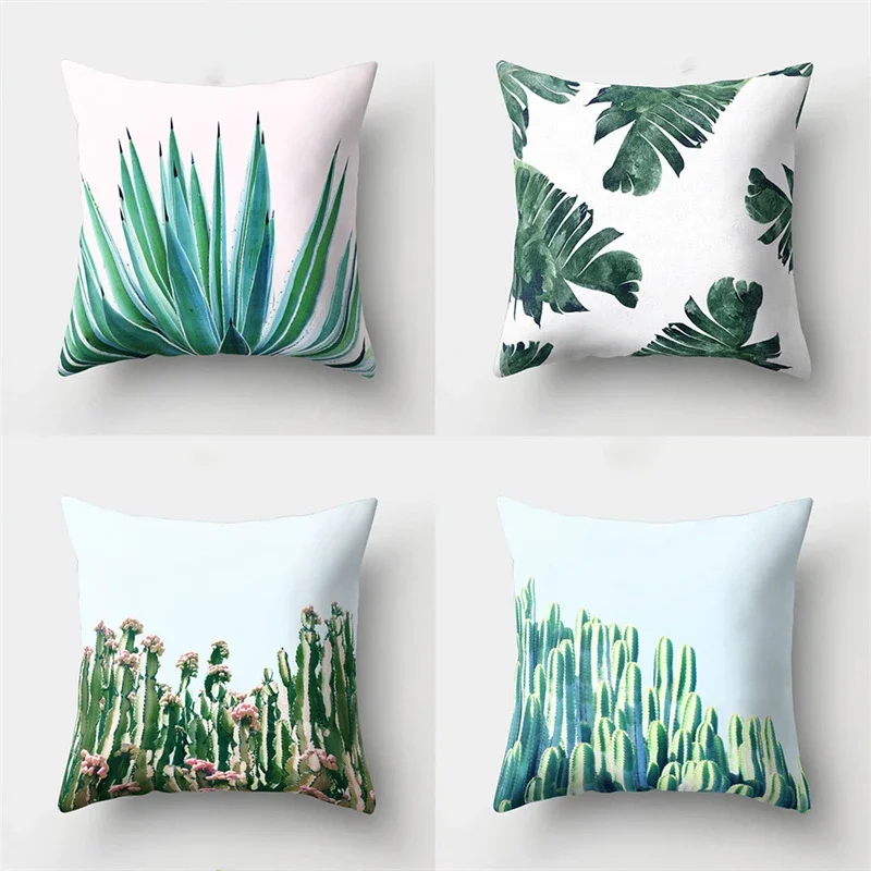 Tropical Plant Green Leaves Cactus Pillowcase Living Room Sofa Cushion Cover Office Bedroom Home Decorative Pillow Covers