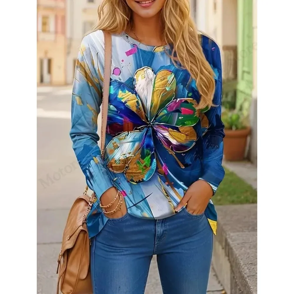 New Cute Cat 3d Print T-Shirt Animal Casual Long Sleeve T-shirt Women's Clothing Fashion Casual Oversized Tops Tees Female Y2K