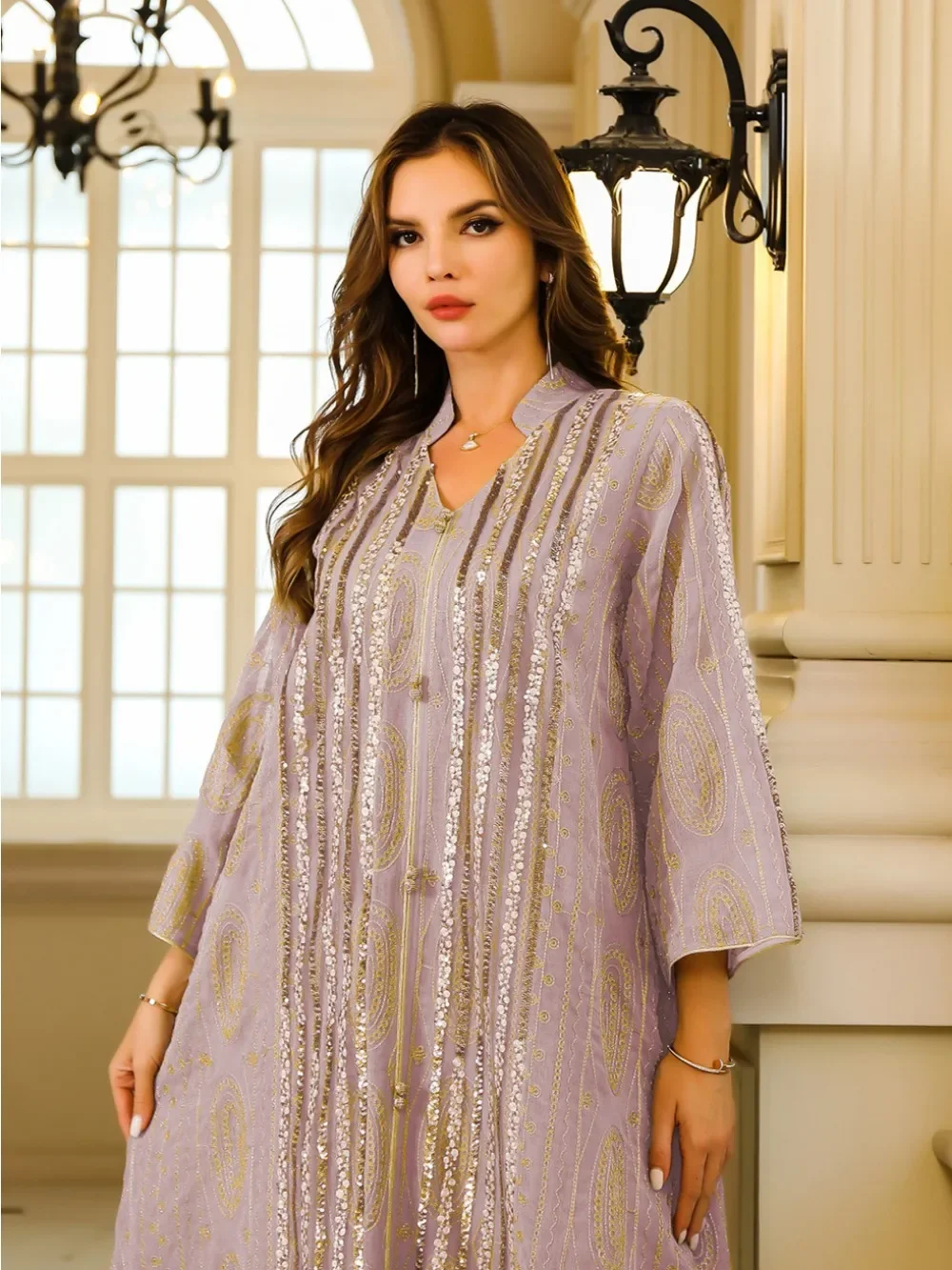 Eid Muslim Party Dress for Women Ramadan Abaya Sequins Long Dresses Morocco Kaftan Vestidos Largos Dubai Robe Jalabiya 2024