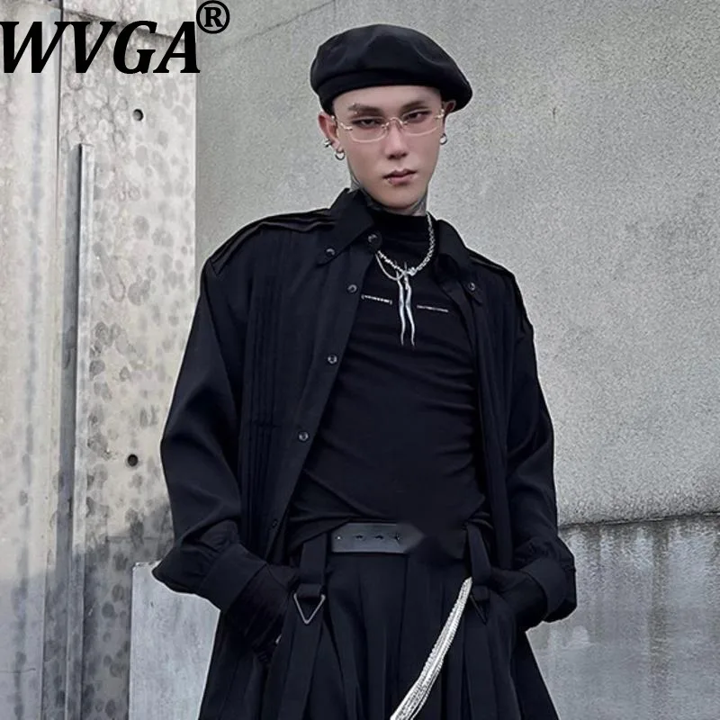 

WVGA мужские новые весенние плиссированные модные рубашки с воротником-стойкой и длинными рукавами, нишевые шикарные повседневные негладкие универсальные кардиганы, топы W18225