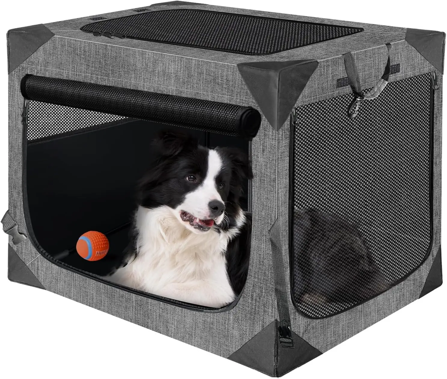 

Collapsible Soft Dog Crate for Large Pets, Portable Travel Kennel with Chew-Proof Mesh, 36x25x25 Inch Dark Gray