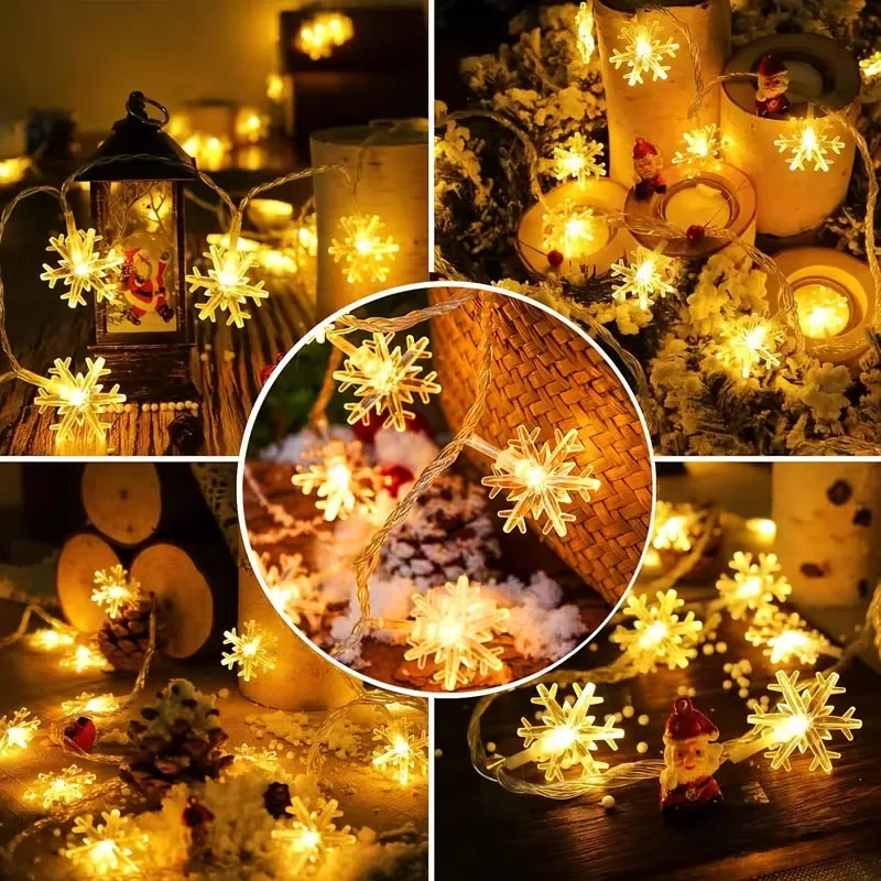 LED String Snowflake Decorative Lights, Battery-Powered Christmas Tree Lights, Wedding Party New Year Decorations