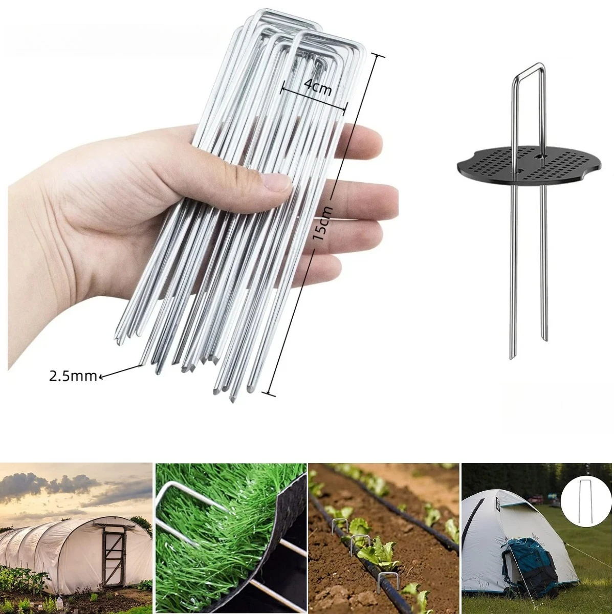50PCS U-type Garden Staples Pads Metal Fence Tubing Stakes Galvanized Landscape Spikes for Holding Lawns Barrier Ground Nails