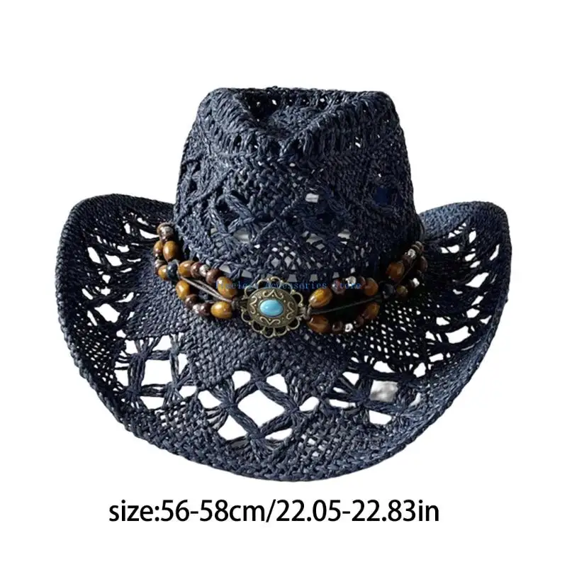 قبعة 97QE كاجوال من القش قابلة للتنفس مع حزام منسوج عرقي، قبعة شمسية واقية لعشاق الرياضة والمسافرين #6