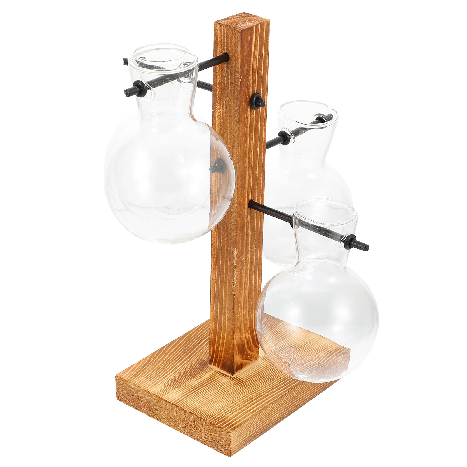 

Hydroponic Glass Vase Flower Container Wooden Rack Desktop Vase For Home Office Decor Clear Plant Pot Rose