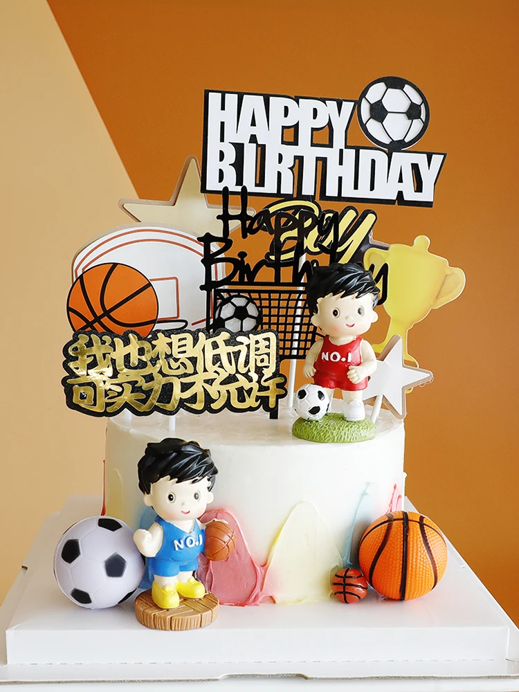 

Boy Birthday Football Basketball Cake Topper Decoration Kid NBA Sports Themed Boyfriend Gift Doll Slam Dunk Card Baking Supplies