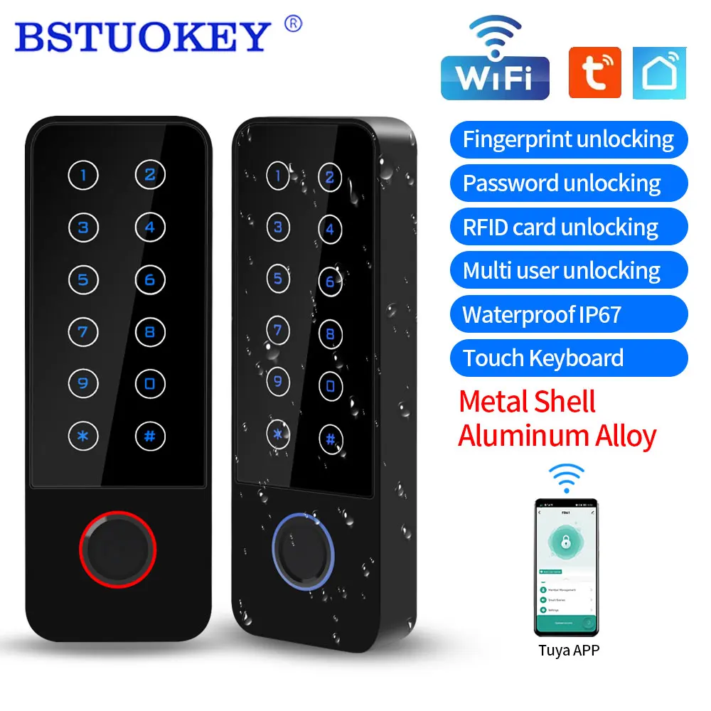 Standalone Metal Wifi Tuya Fingerprint RFID Access Control Keypad Rainproof Digital Panel Wiegand Card Reader Door Lock System