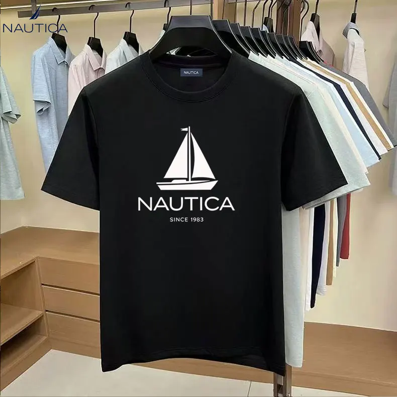 Nautica Cotton T-Shirt with Classic American Sailing Logo Print Casual Men's and Women's Summer Top with Short Sleeve Clothing