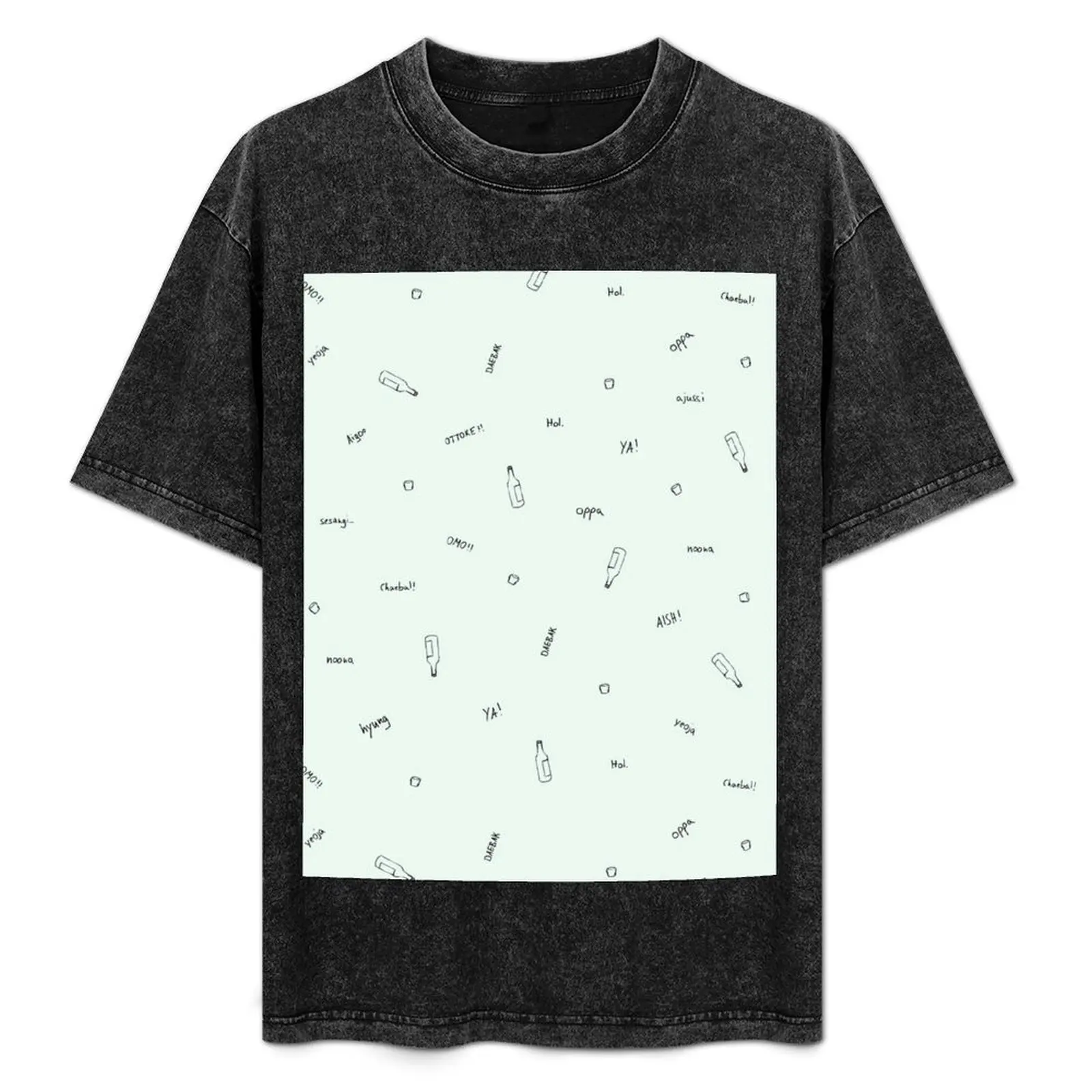 

Kdrama Vocabulary & Soju Pattern T-Shirt Casual Daily Wear Short Sleeve Top