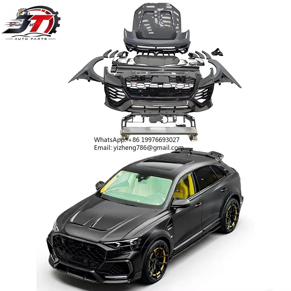 JT Ortuner 6 Screw-On M Style Carbon Fiber Exhaust Bumper Body Kit For Audi Q8 RSQ8 Upgraded Front Rear Hood Fender Side Skirt S