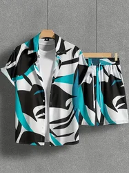 Men's Stylish Hawaiian Shirt Set Simple 3D Printed Lapel Button-down Shirt And Beach Shorts Street Wear Oversize Shirt Suits