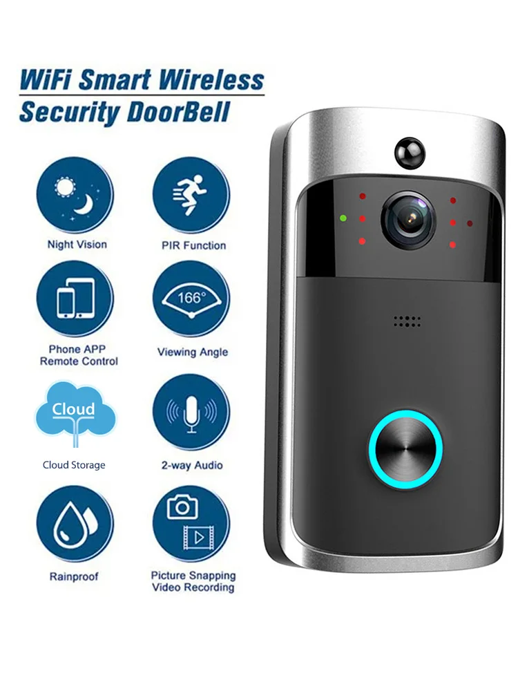 V5 Intelligent Welcome Door Bell with Noise Canceling Microphone Wireless 720P HD 166-degree Wide-angle Camera Security Doorbell