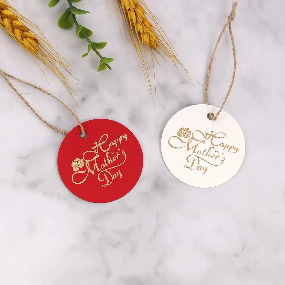 100pcs Round Shaped Cards Mother Day Tags Hanging Decoration DIY Crafts Gift Labels White Red Paper Hand Gift Hanging Tag