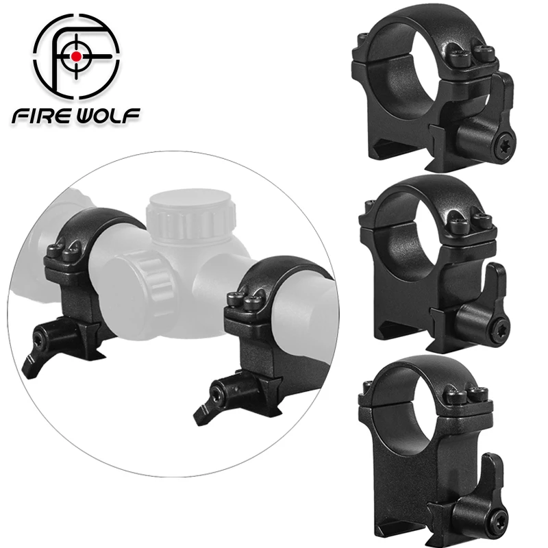 

FIRE WOLF 2 PCS Quick Detach 25.4mm Double Nail Scope Mount Ring Steel Sight Tube Clip Fit for 21mm Mount