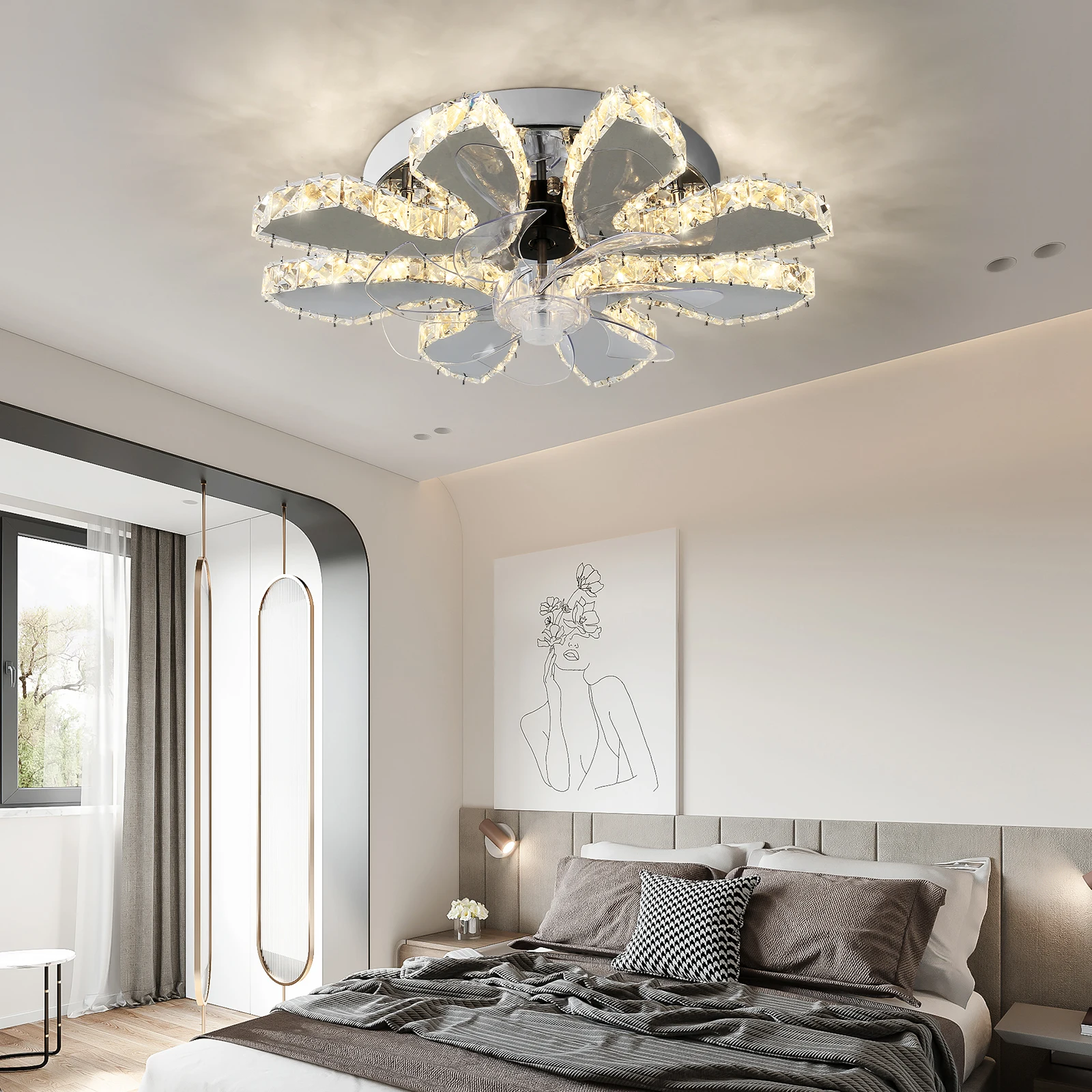 Imagem -04 - Led Cristal Ventilador de Teto Luz Modern Inver Chandelier rc Smart Home Decor Sala de Estar e Jantar Fixture Luxo Fixture