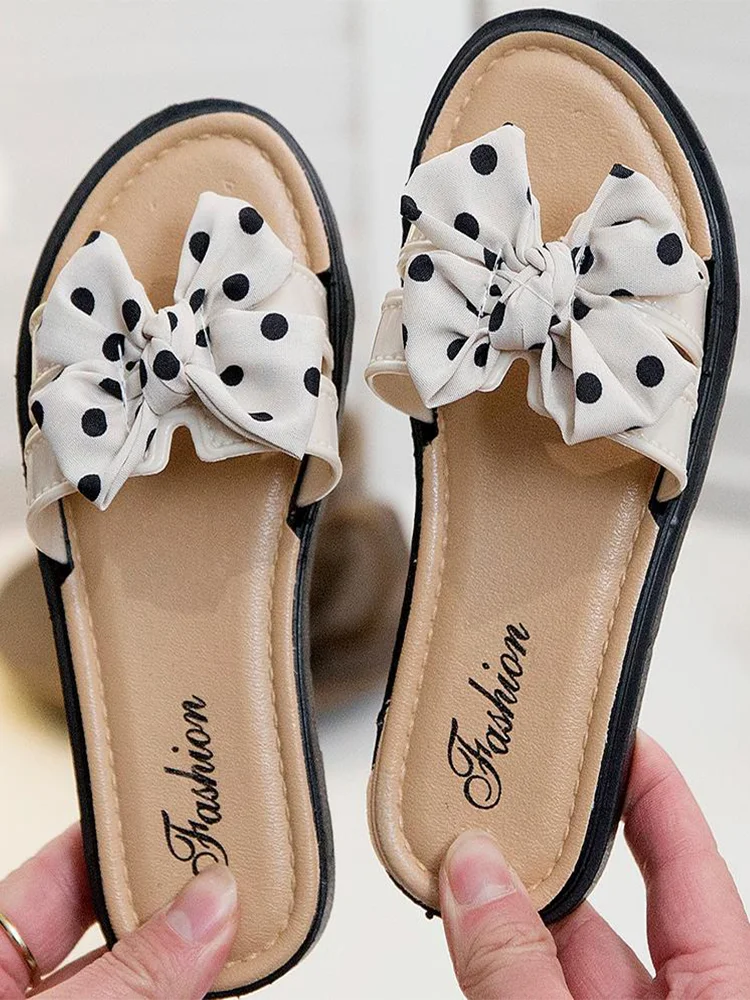 

Slippers women's summer new polka dot bow slippers open-toe fashionable women's slippers at home and outdoors