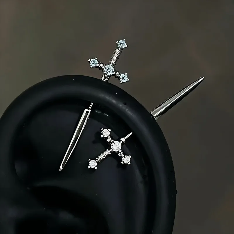 Unique Cross Earrings Sweet Cool Spiral Earring Cartilage Nails Couple Earrings Fashionable Men's and Women's Perforated Jewelry