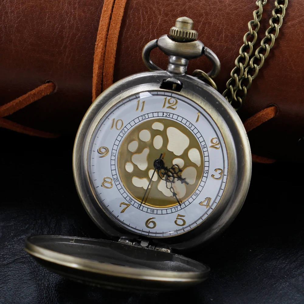 Bronze Exquisite Pattern Hollow Quartz Pocket Watch Fashion Pendant Necklace Male and Female Students Festival Gift